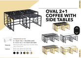 OVAL 2+1 COFFEE WITH SIDE TABLES (Gold Frame)